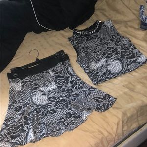 Black and white 2 piece set, top and skirt